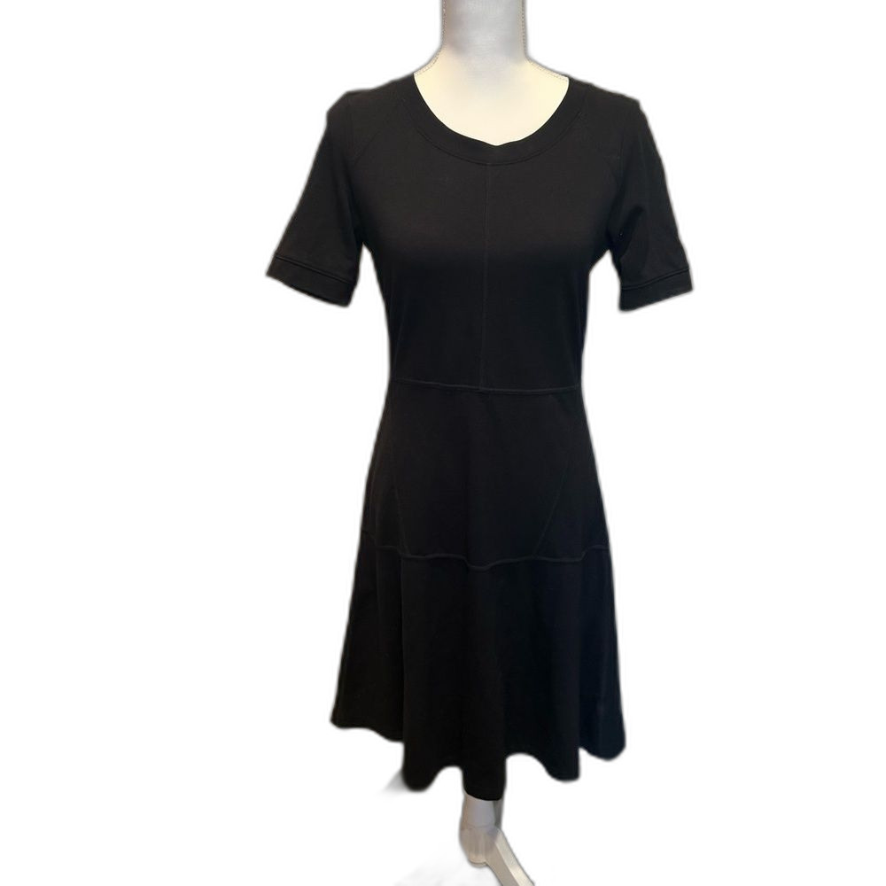 Athleta En Route Dress Women's Size Small Black Ponte Knit Stretch Short Sleeve